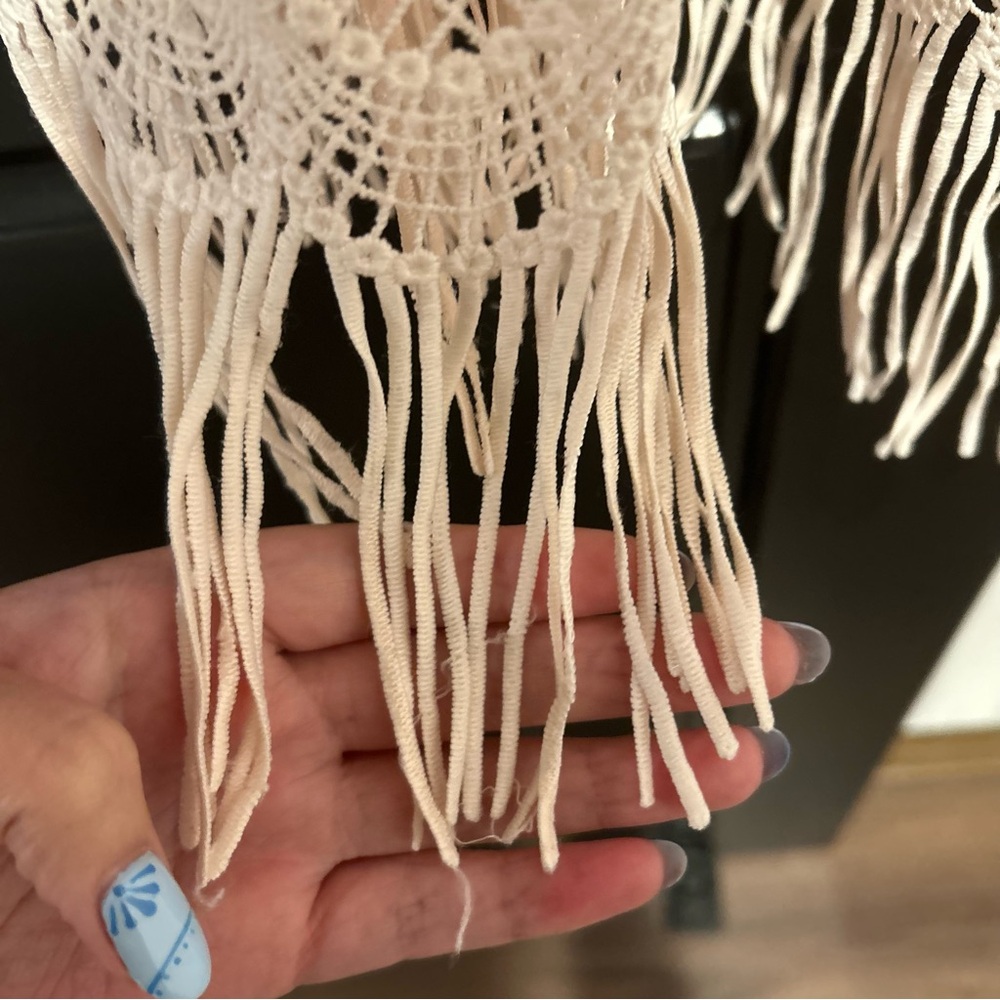 Umgee Bohemian Bright Orange and Blue Fringe Kimono Work Or Swim Cover Up - Picture 7 of 7